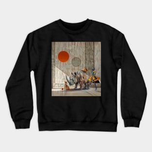 Geometry and minimalism on paper, Rhinoceros , dog and woman Crewneck Sweatshirt